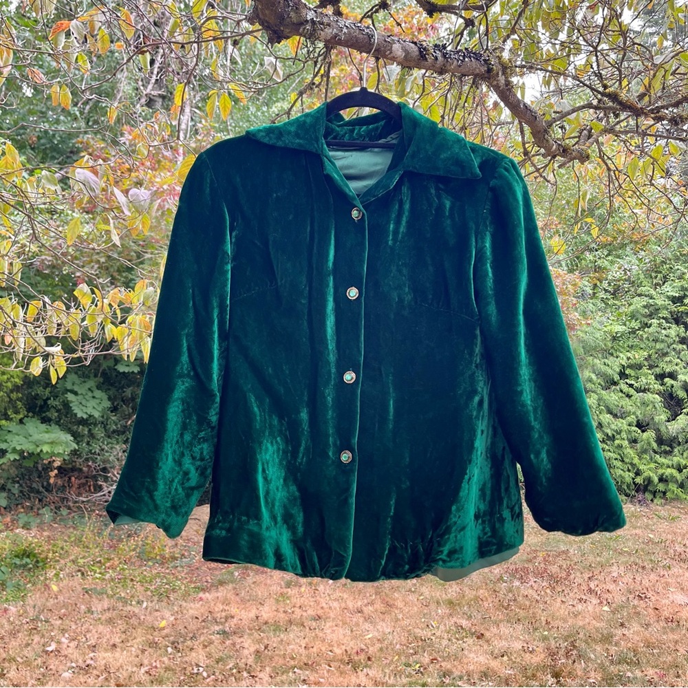 Vintage Emerald Velvet Shirt Jacket